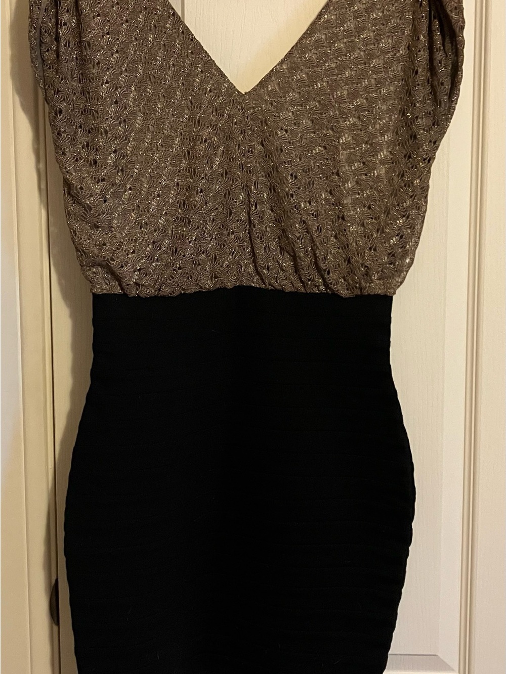 Express One-Two-Tone Metallic Gold and Black Dress